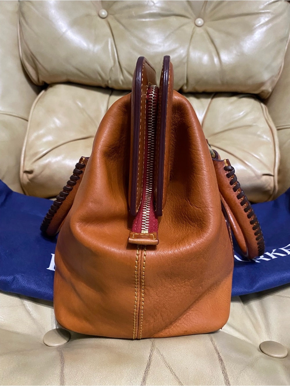 Dooney & Bourke LARGE Framed Doctor Bag Florentine Mitchell Leather Whipstitch - Picture 5 of 16